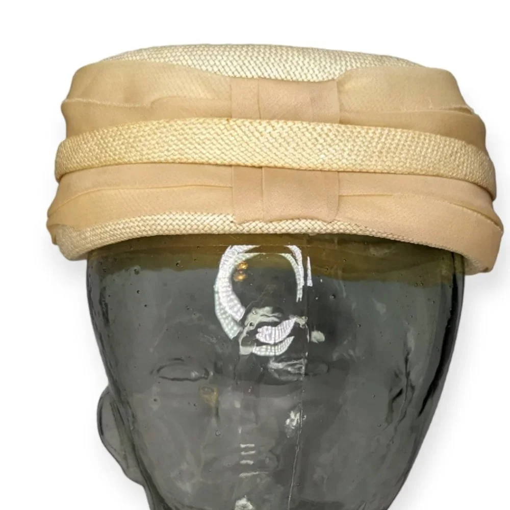 Vintage Ivory Pill Box Hat with Faux Pearl Accent - Picture 3 of 11